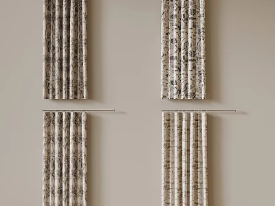 Various Patterned Curtains In Different Styles Hanging On Rods For Home Decor 3d model