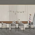 Modern Restaurant Interior With Round Dining Table And Hanging Pendant Lights 3d model