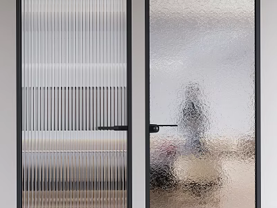 Modern Hinged Door Interior Design With Ribbed And Frosted Glass Black Frame 3d model