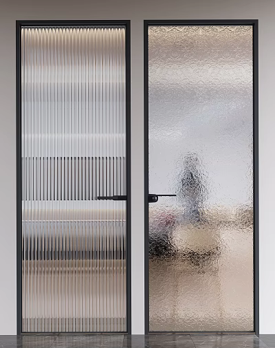 Modern Hinged Door Interior Design With Ribbed And Frosted Glass Black Frame 3d model