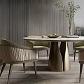 Elegant Modern Restaurant Interior With Round Dining Table Chairs Chandelier And Large Window 3d model