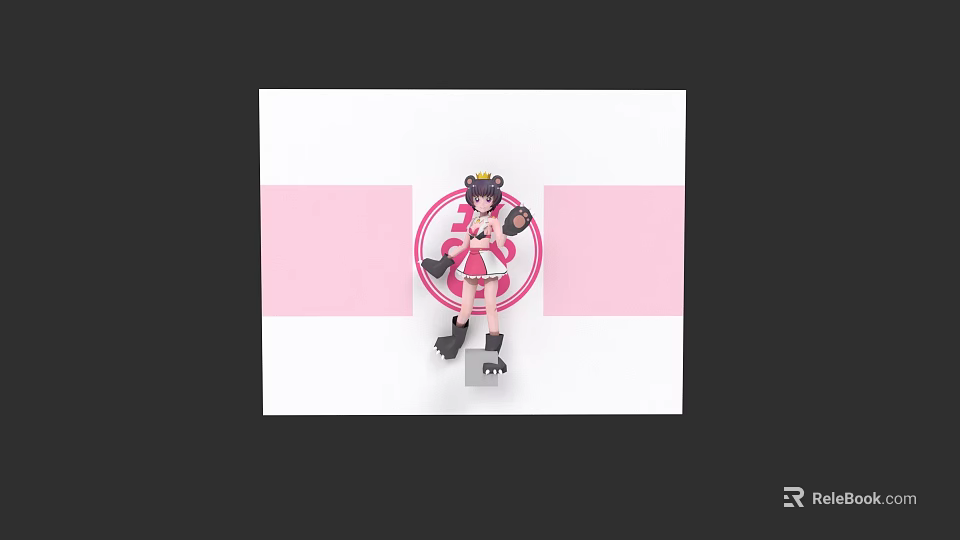 Woman In Pink Outfit With Crown And Roller Skates On White Background With Pink Stripes 3d model 