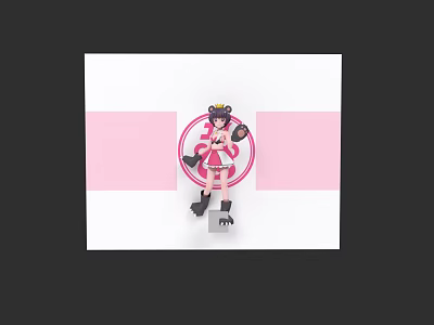 Woman In Pink Outfit With Crown And Roller Skates On White Background With Pink Stripes 3d model