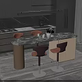 Modern Bar Counter With Marble Top And Stylish Stools In Kitchen Interior 3d model