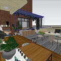 Roof Garden Outdoor Living Space With Wooden Deck Furniture People Relaxing And Green Plants