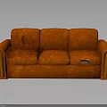 Worn Orange Sofa With Torn Seats And Visible Fabric Damage