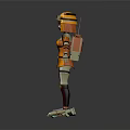 3D Game Movie Character in Yellow White Outfit with Yellow Helmet Blue Eyes and Props