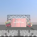 Professional Stage Setup With Red Curtain Metal Frame Structure Audience Seats And Posters 3d model