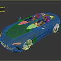 Teal Convertible Sports Car With Orange Seats And Sleek Aerodynamic Design