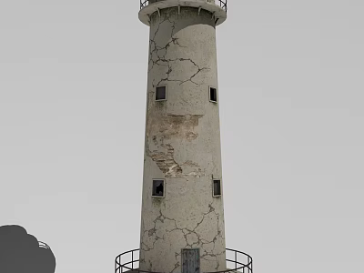 Weathered Lighthouse Tower With Concrete Surface Cracked Walls And Metal Railing 3d model