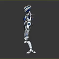 Humanoid Robot With Silver Blue Mechanical Armor And 3D Model Structure