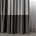 Elegant Gray Curtains With Gold Trim And White Sheer For Window Decoration