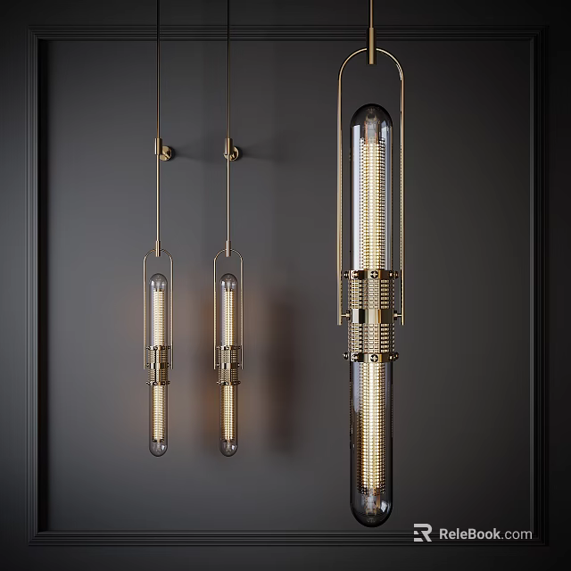 Modern Brass Wall Sconces With Long Tube Lights And Geometric Frame On Dark Wall 3d model 
