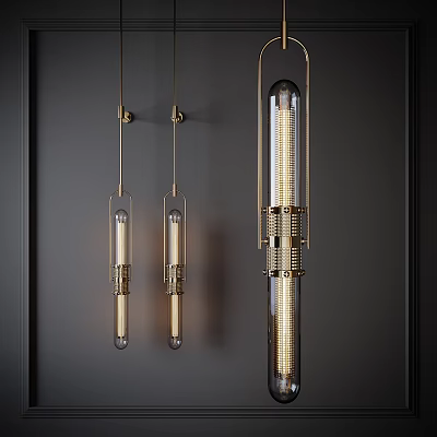Modern Brass Wall Sconces With Long Tube Lights And Geometric Frame On Dark Wall 3d model