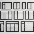Various Modern Window Designs With Black Frames And Different Glass Styles 3d model