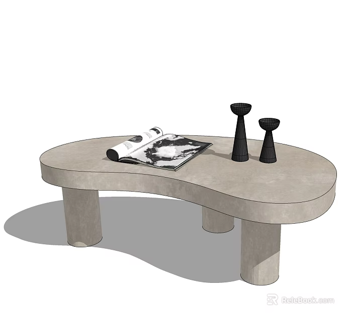 Modern Oval Concrete Coffee Table With Magazine And Decorative Objects 3d model