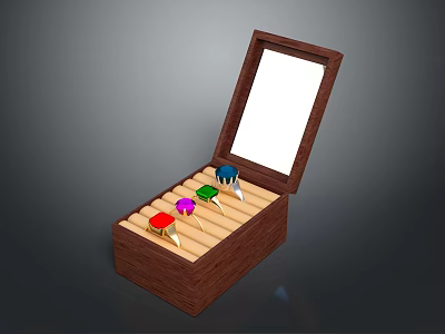 Jewelry Box With Open Wooden Case Holding Colorful Gemstone Rings Neatly Arranged 3d model