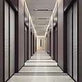 Modern Office Corridor Interior Design With Wooden Panel Walls Sleek Striped Flooring And Recessed Lights