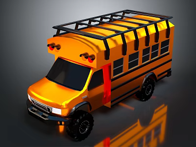 Yellow School Bus with Roof Rack Large Tires Red Door and Multiple Windows 3d model