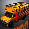 Yellow School Bus with Roof Rack Large Tires Red Door and Multiple Windows