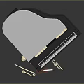 Black Grand Piano With Brass Instruments Violin And Music Stand Setup