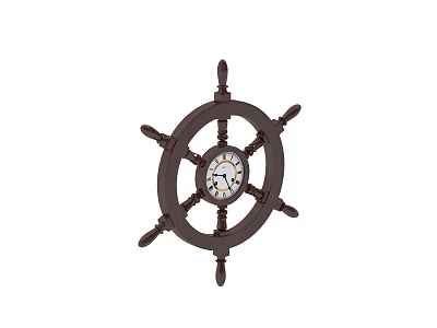 Vintage Wooden Ship Wheel Shaped Clock with White Dial and Black Hands for Home Decor 3d model