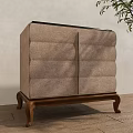 Elegant Beige Upholstered Bedside Cabinet with Textured Padded Surface and Wooden Legs