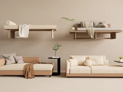 Modern Chaise Lounge In Neutral Toned Living Space 3d model