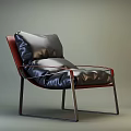 Modern Single Sofa with Red Armrests Black Leather Cushions and Metal Frame