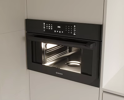 Modern BOSCH Built in Oven Kitchen Appliance With White Cabinets And Interior Design 3d model