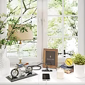 Modern Decorative Ornament Set With Motorcycle Model And Transparent Glass Decor On Black Base