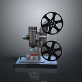 Vintage Computer Storage Device With Metal Structure And Reels On Base 3d model