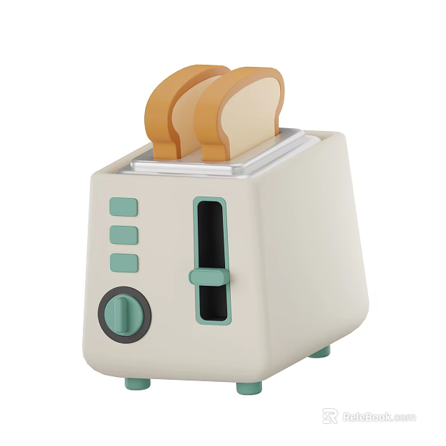 Cream And Green Toaster With Toasted Bread Slices And Control Knobs 3d model 