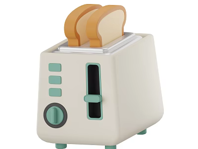 Cream And Green Toaster With Toasted Bread Slices And Control Knobs 3d model