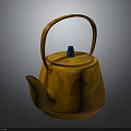 Orange Textured Teapot With Blue Lid And Curved Handle For Daily Use