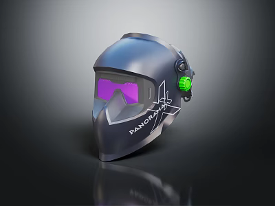 PAVLOV Metallic Helmet Featuring Purple Tinted Visor And Green Illuminated Button 3d model
