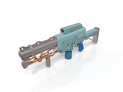 Futuristic Weapon Design With Metal Body Blue Control Panel Tubular Structure And Colored Wires 3d model
