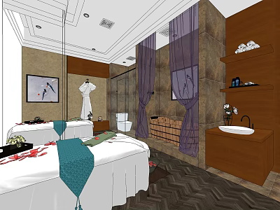 Luxurious SPA Sauna Room Featuring Massage Beds Wooden Decor And Relaxing Wellness Amenities 3d model