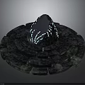 Unique Wooden Stone Design Featuring Circular Stone Base And Illuminated Decorative Elements 3d model