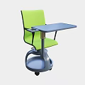 Modern Study Chair with Green Seat Blue Desk and Rolling Wheels