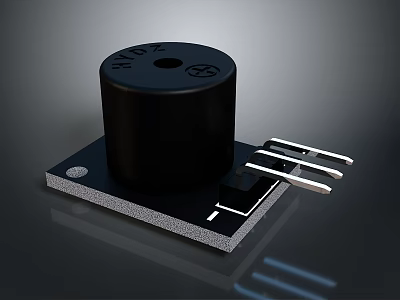 Computer Hardware Component With Black Cylindrical Part On Square Circuit Board And Metal Pins 3d model