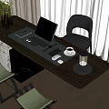 Modern Home Office Desk Setup With Laptop Coffee Cup Kettle And Potted Plant
