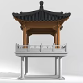 Traditional Chinese Pavilion With Wooden Structure Black Roof Stone Base And Railing