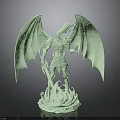 Glowing Green Dragon Statue With Wings Weapon And Flame Base Design