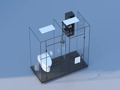 Modern Bathroom Suite Design With Glass Partition Toilet Sink And Cabinet 3d model