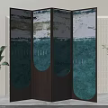 Three Panel Teal Abstract Pattern Room Divider With Dark Brown Frame For Interior Decor 3d model