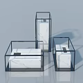 Modern Decorative Ornament Display Set With Black Frames And White Marble Surfaces