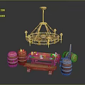 Vintage Rustic Furniture Collection With Wooden Barrels Table Bench And Hanging Chandelier