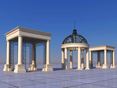 Classical Architectural Structures With Columns Dome And Tile Floor Under Blue Sky 3d model