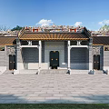 Traditional Ancient Chinese Architecture with Ornate Roof Carvings Overhanging Eaves Stone Steps Courtyard and Trees